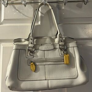 Coach White Leather Shoulder Tote with Yellow Accents